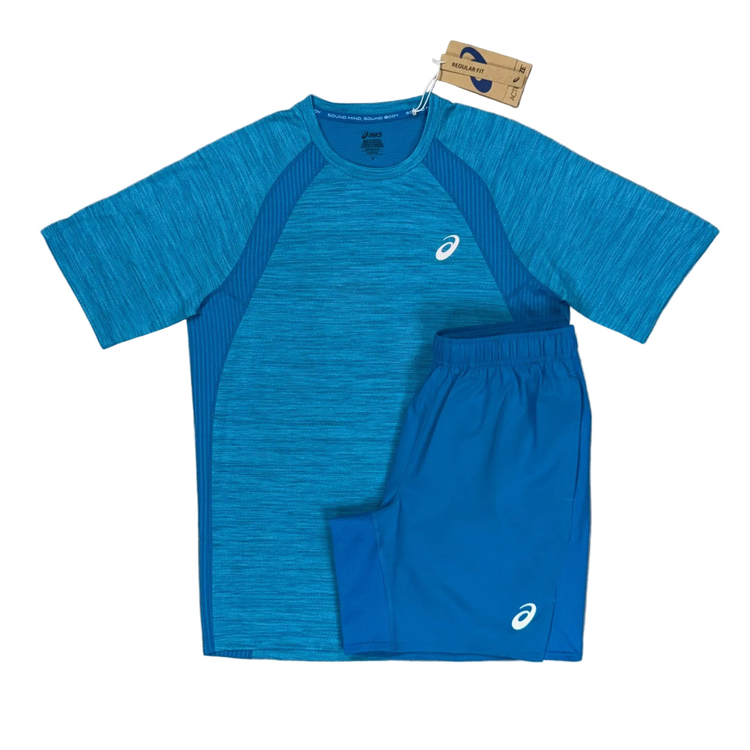 Asics Road Core Top & Core Shorts - Electric Cyan Blue